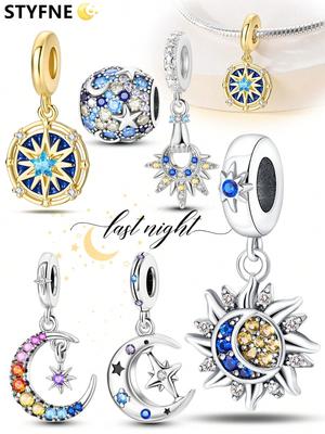 Charme Plata Couleurs Cuivre Lune Étoiles Soleil Perles Charms Pendentifs Pour Bracelets Authentiques Pour Femmes Bijoux DIY Cadeaux d'Amour