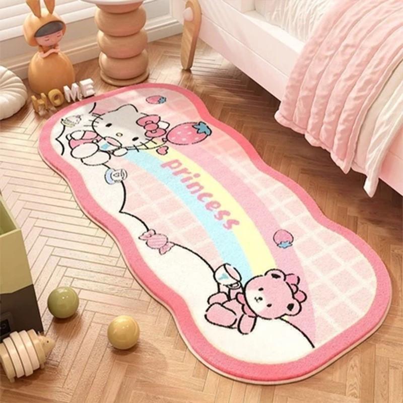 Kawaii Kitty Cartoon Bedroom Rug Soft Velvet Floor Mat Bedside Non-Slip Washable Decor