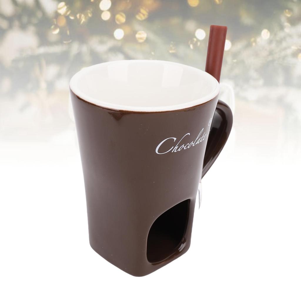 Chocolate Melting Cup Ceramic Chocolate Fondue Mug with Fork for Ice Cream Cheese  