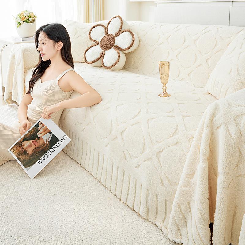 Shu Cotton Velvet Sofa Cover Cloth Winter Cream Style Sofa Cover New 2024 Thickened Fleece Warm Sofa Cushion