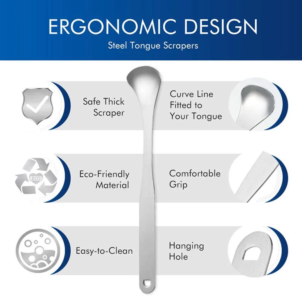 Stainless Steel Tongue Cleaner Scraper with Travel Case Oral Care Kit for Fresh Breath Adult Dental Hygiene Tool