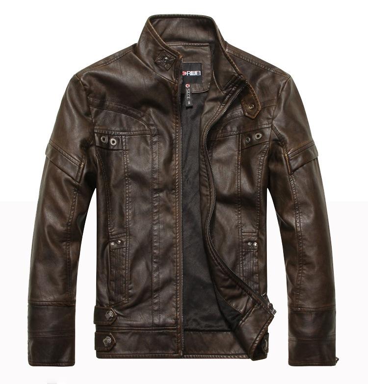 Men's leather jacket autumn and winter middle-aged and elderly PU leather jacket stand-up collar piled thickened locomotive trendy jacket
