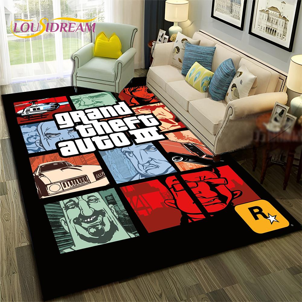 GTA 3D Spiele Grand Theft Auto Gamer Teppich Teppich für Zuhause Wohnzimmer Schlafzimmer Sofa Fußmatte Dekor, Kinderbereich Teppich Rutschfeste Bodenmatte