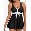 Women's Black and White Color Block Adjustable Strap Two-Piece Swim Dress Set