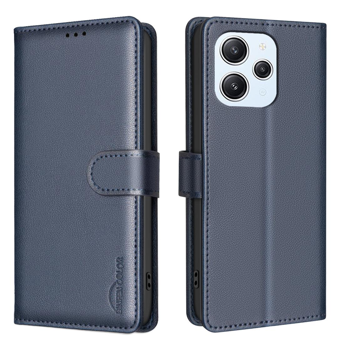 

BINFEN COLOR BF32 For Xiaomi Redmi 12 4G Case RFID Blocking Leather Flip Stand Phone Cover Blue