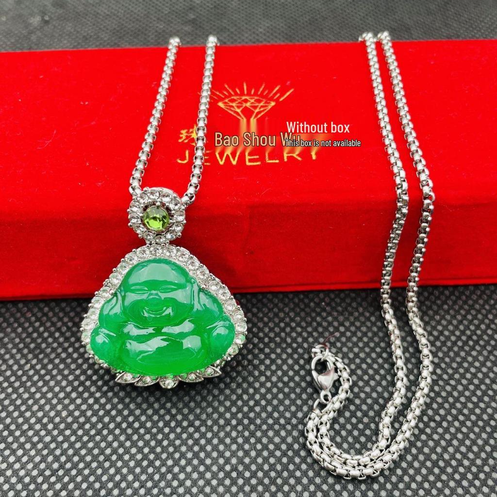High-End Jade Big-Belly Buddha Pendant: Unisex Alloy Gift