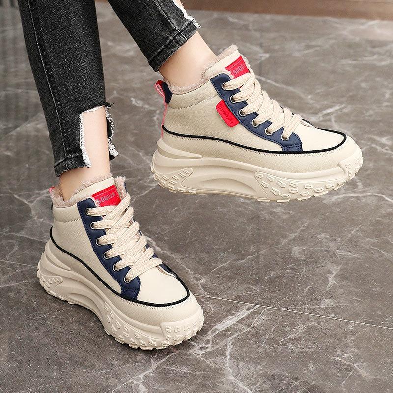 Fashion 2024 Winter Women's Shoes Cotton Boots High Top Women Sneakers Trendy Lace Up Casual Shoes Warm Ladies Boots Zapatos De Mujer