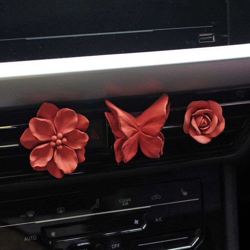 Retro Flower Car Air Outlet Aromatherapy Fancy Niche Style Camellia Car Vent Fragrant Stone Aroma Diffuser