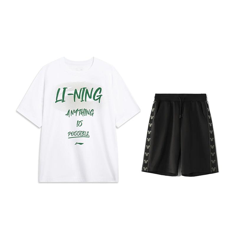 

Логотип Li Ning Принт Буквы Круглый вырез Короткий рукав Свободный Удобный Универсальный Шорты Повседневный Спортивный костюм Костюм унисекс AHSU803-1+YKSV129-2 L