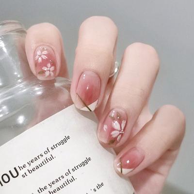 24 Pcs Natural Camellia Nail Art Tablets Short Square Circle Ins Wearing Nail Art Nail Art Tablets Finished Products Advanced Sense False Nails
