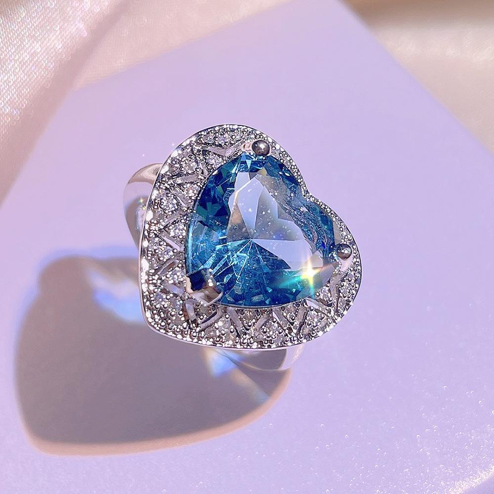 

Аквамарин Топаз Цветной Драгоценный Камень Открытое Кольцо Женское Штамп Темперамент Ожерелье с Подвеской в Форме Сердца Набор для Вечеринки Свадьбы Подарок