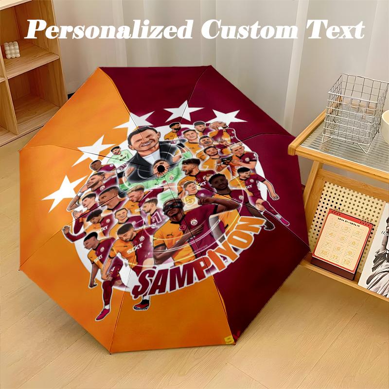 8‑Rib Automatic Umbrella, Galatasaray Design Foldable Umbrella for Sun Rain Protection Travel