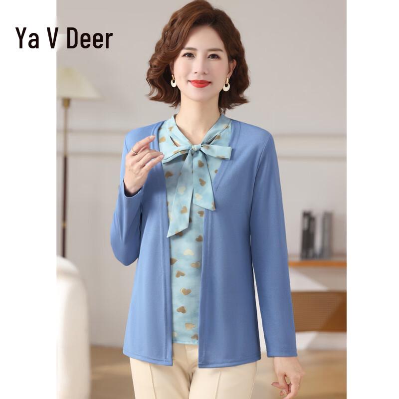 Elegant Women s Mock Two-Piece Bowknot V-Neck Blouse 3XL