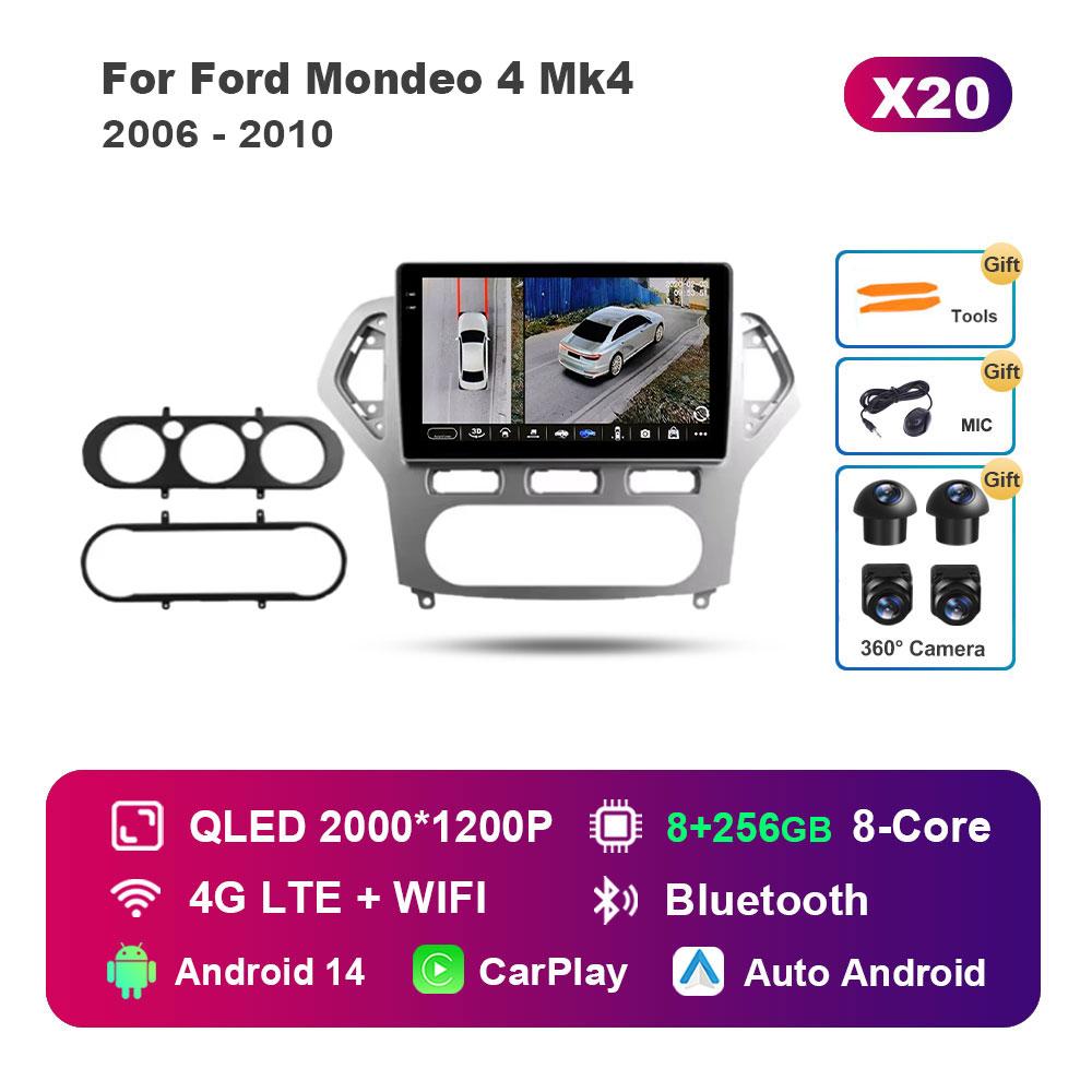 Android 14 Intelligent System Car Radio Multimedia Player for Ford Mondeo 4 Mk4 2006 - 2010 Touch Screen 4G WiFi BT GPS Navi