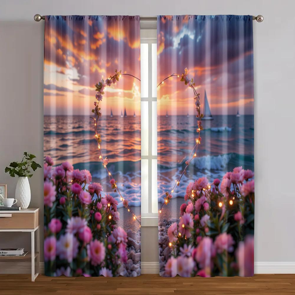 

2pcs Upscale Curtains Romantic Beach Sunset Polyester Woven (without rod) All Seasons for Bedroom Living Room Kitchen Study 100*130 Rod Pocket 1pcs