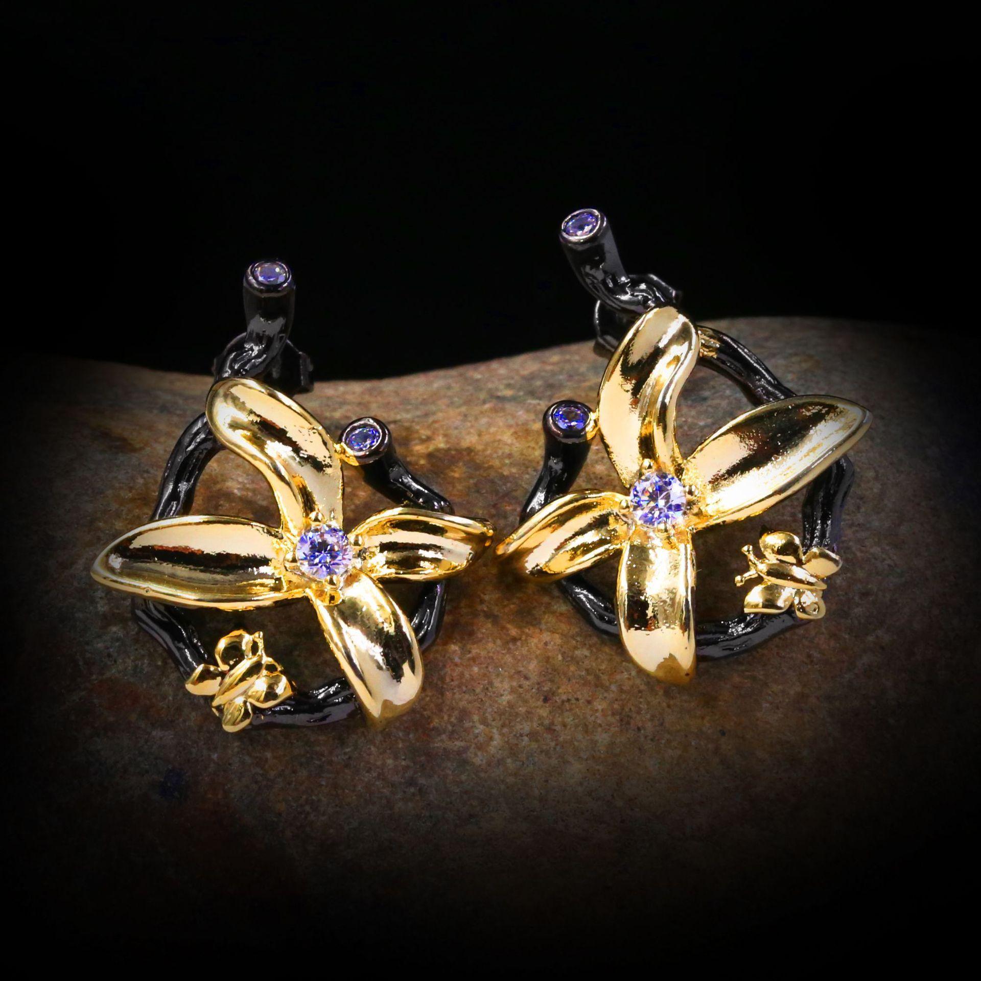 

Серьги с высоким чувством роскоши, супер яркий фиолетовый циркон, золотой бант, серьги-сетка красного цвета, двухцветные черно-золотые серьги для женщин