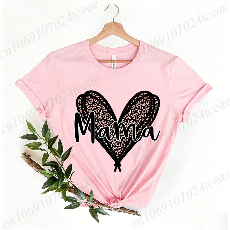 Women's Casual shirts Mama Leopard Print Women's Crewneck Casual Short Sleeve T-Shirt Summer Harajuku Streetwear Women Clothes