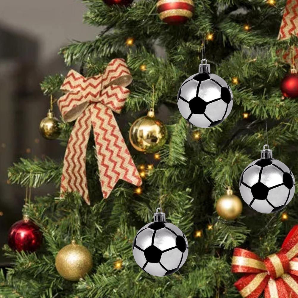 6 Stück/Karton Weihnachtskugel-Ornamente Weihnachtsbaum-Anhänger Vier Sportarten Fußball Basketball Rugby Baseball Hängeornament Neujahr Zuhause