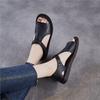 Johnature Retro Genuine Leather Peep Toe Flat Sandals Versatile Casual Soft Soled Beach Shoes