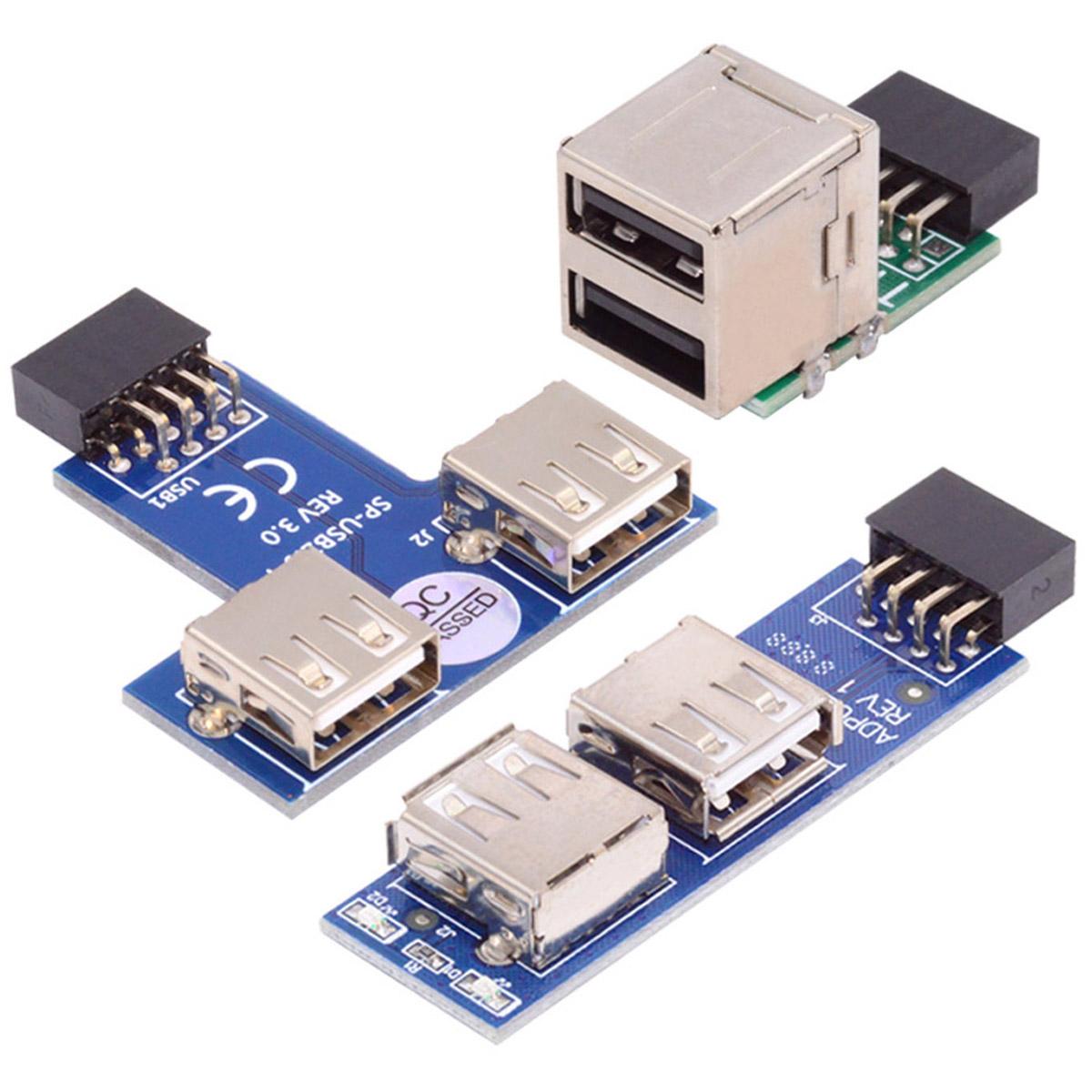 

U2-075-9P 3Pcs/Set 9Pin USB2.0 Motherboard Front Panel Header Female to Dual USB Female Adapter Vertical/Horizontal Type As Shown A