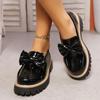 2025British Style Women's Flats Butterfly Knot Thick Bottom Slip-On Loafers Round Toe Casual Shoes Solid Color Loafers