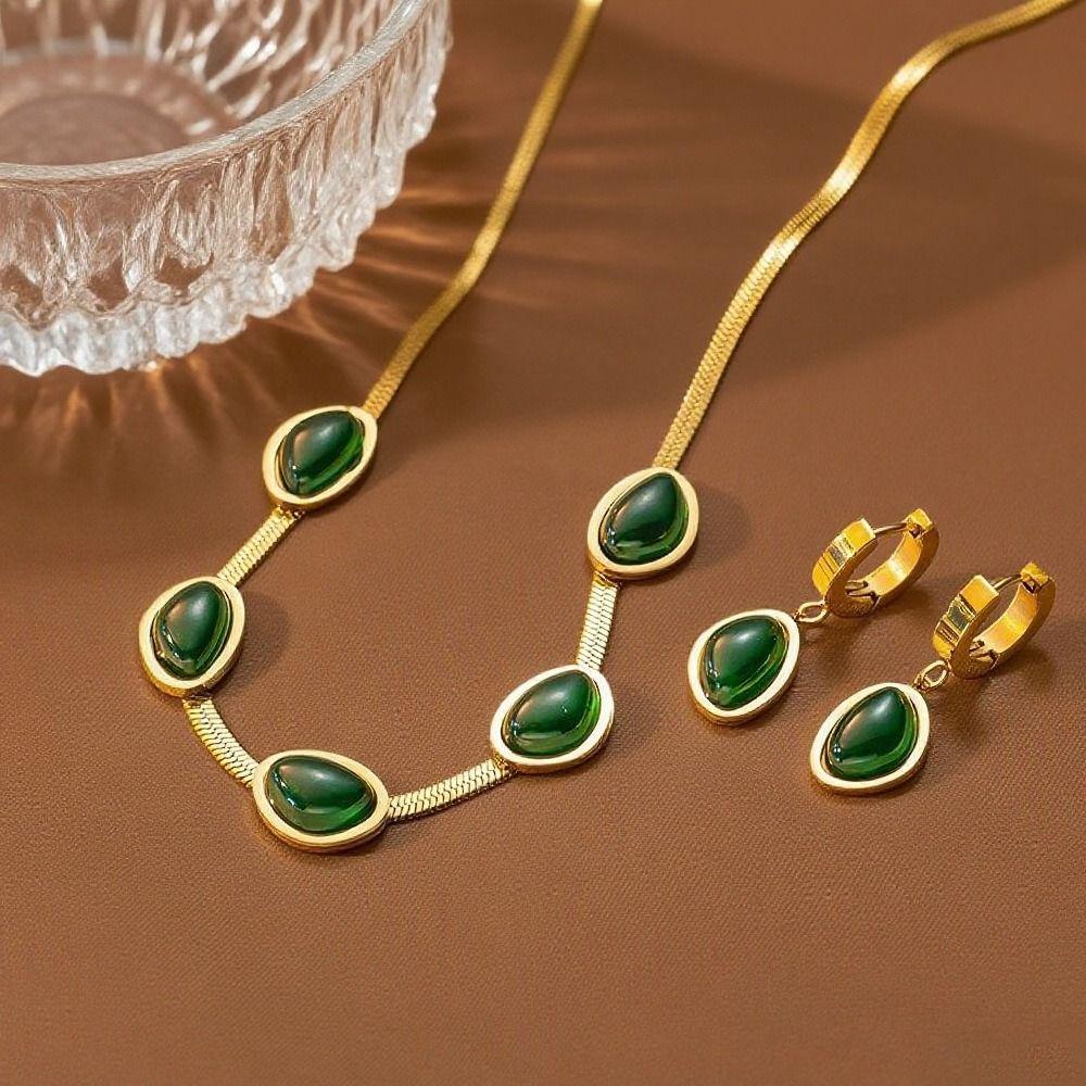 4-teiliges Armband Grüner Strass Schmuckset Choker Kristallschmuck Anzug Bankett