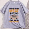 Funny Meat in Your Mouth T Shirt Causal Cotton Short Sleeve Fathers Day Tees Loose Printed Round Neck Mens Clothing Tops