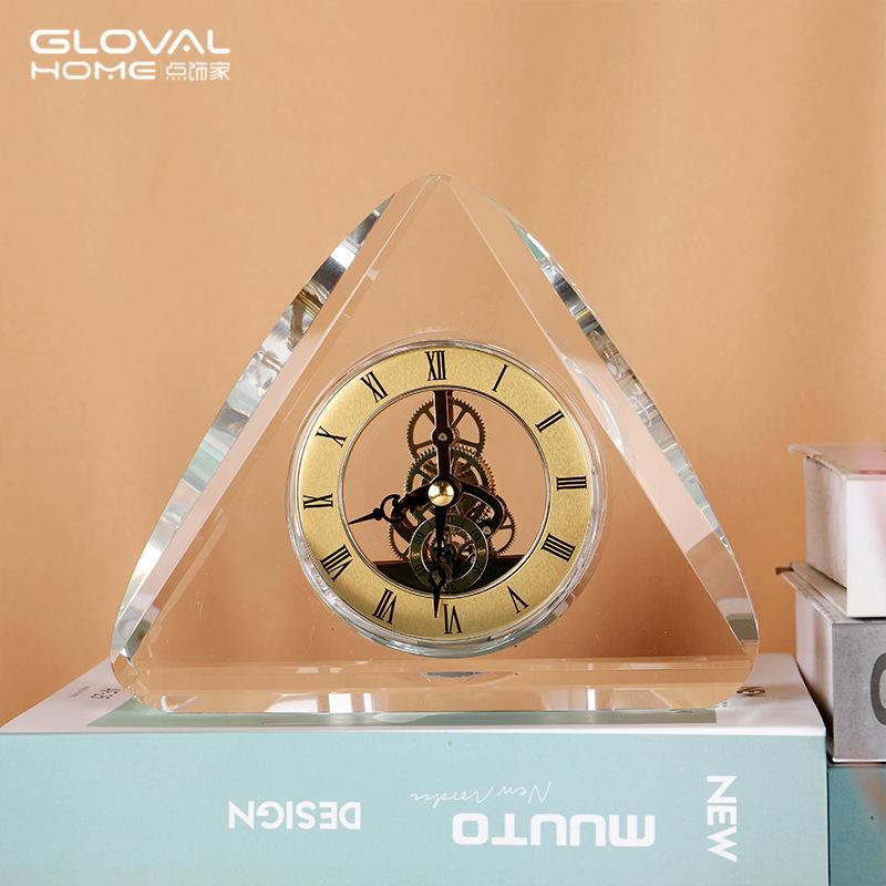 Nordic Crystal Table Clock Silent Modern Creative Luxury Gear Desk Clock Mechanical Metal Gold Desktop Living Room Home Decor
