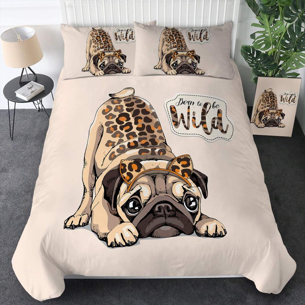 Cute Dogs Print Bedding Set Puppy Animal Duvet Cover Set 2/3 Pcs Watercolor Pastel Dog Paw Comforter Cover Pug Dog Lover Bed Set