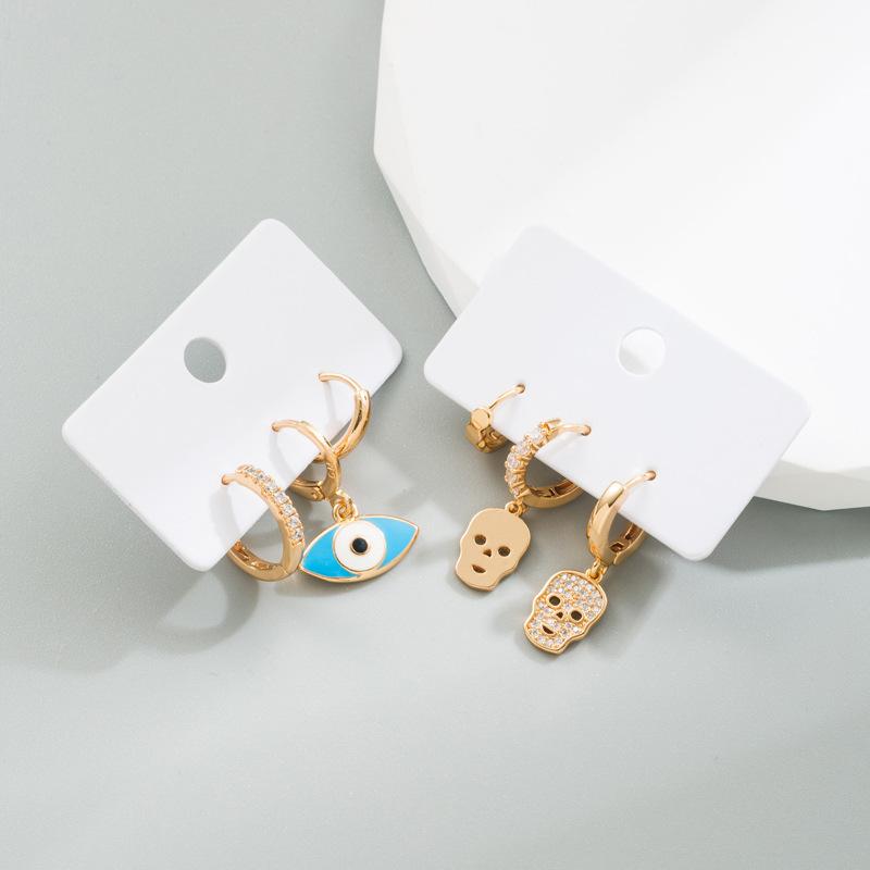 Brinco de gota feminino liga cristal criativo caveira personalidade conjunto brincos elegantes