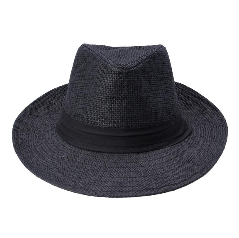 Hot  Fashion Summer Casual Unisex Beach Trilby Large Brim Jazz Sun Hat Panama Hat Paper Straw Women Men Cap With Black  Ribbon