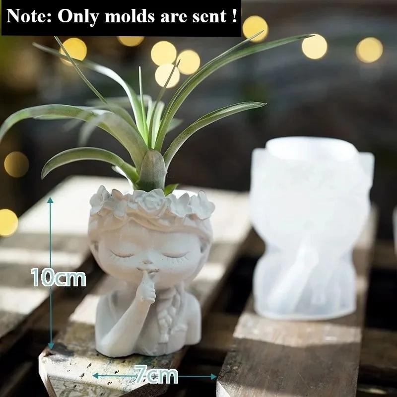 Girl Head Shaped Flower Pot Silicone Mold Concrete Vase DIY Handmade Plaster Epoxy Resin Pen Holder Molds Home Decor Supplies