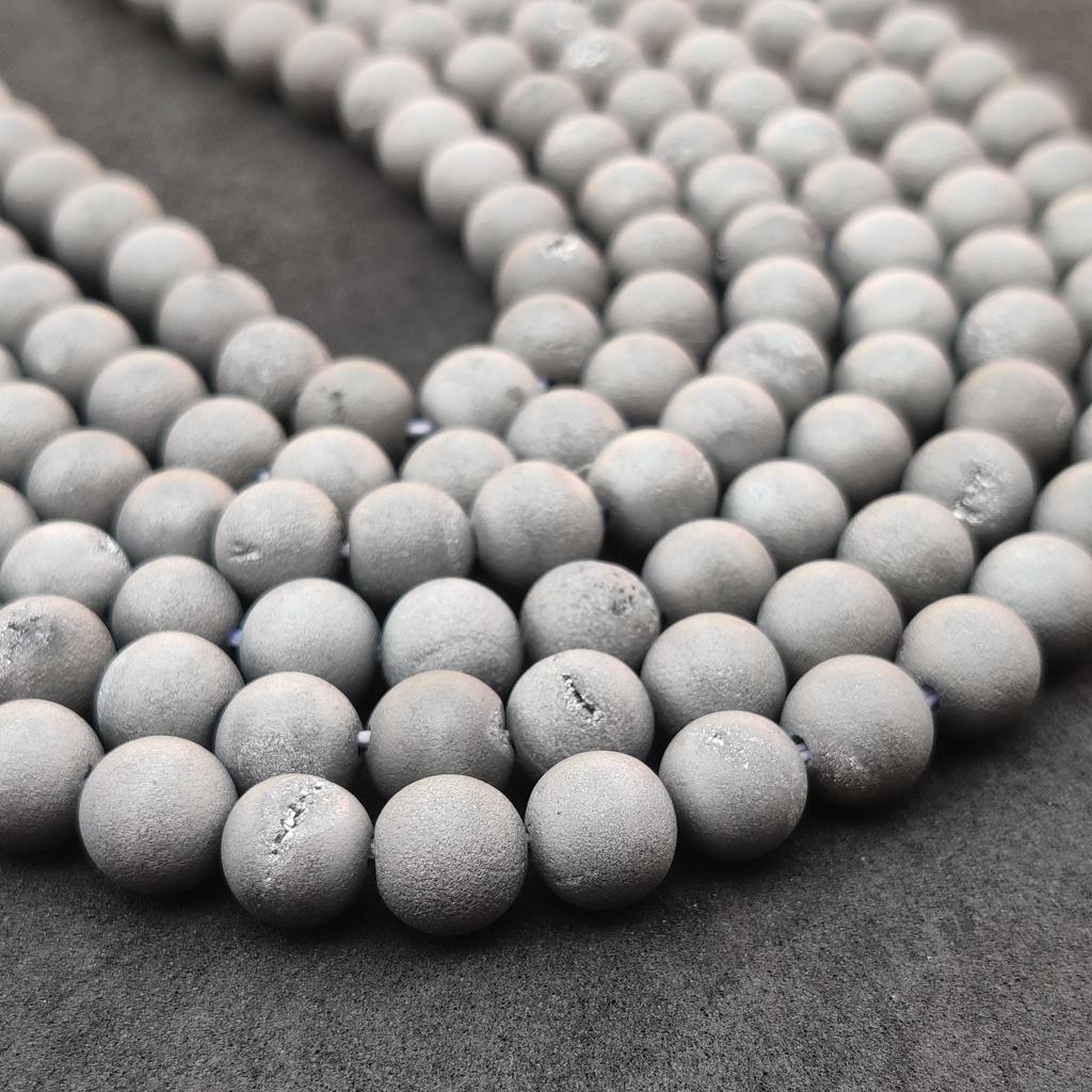 Matný povrch přírodní šedé korálky Druzy Achát, 6 mm 8 mm Korálky velikosti 10 mm, hladké kulaté korálky, 14-15,5 palcové korálky.
