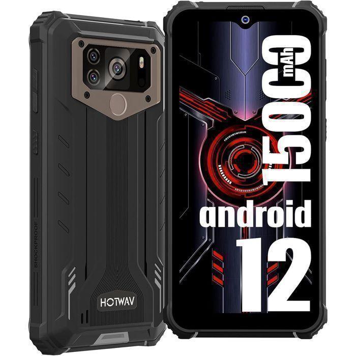 HOTWAV W10 PRO Smartphone Robuste 6Go+64Go Écran 6.53'' HD+ Téléphone Portable Incassable 15000mAh Caméra Triple IP68/IP69K Noir