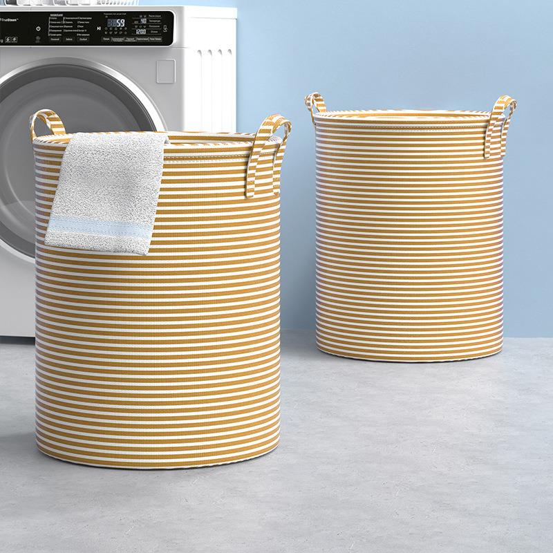 Foldable Bedroom Laundry Basket with Stripes - Clothes Hamper and Bathroom Storage Bin