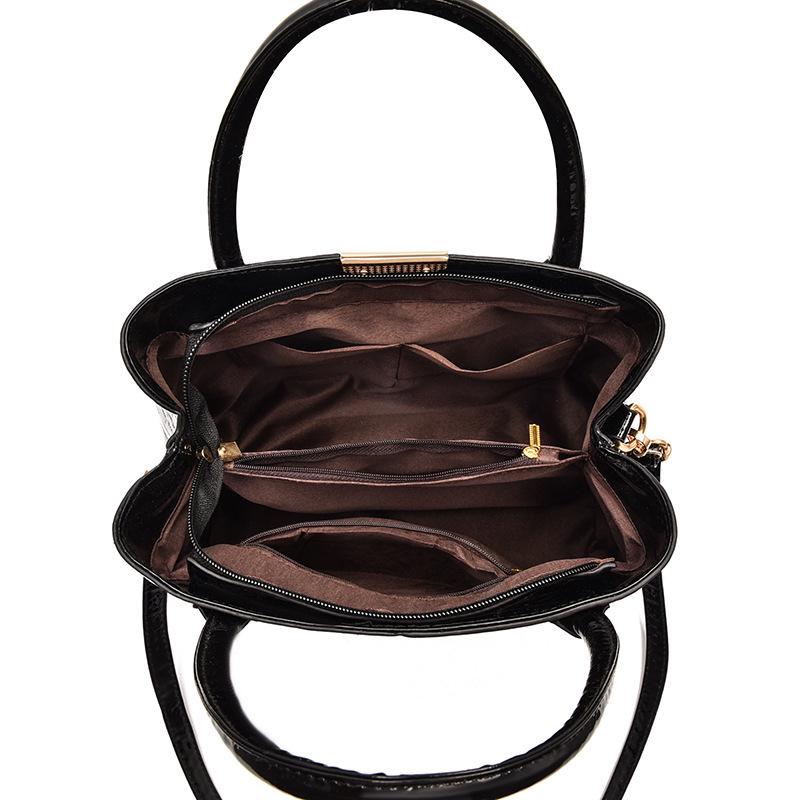 Women's Large Capacity Bright Leather Handbag - 2025 Autumn/Winter Stone Pattern Shoulder Bag
