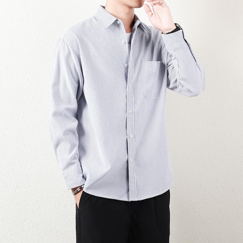 Spring and Autumn New Striped Shirt Long-sleeved Men's Hong Kong Style Korean Style Loose Trendy Shirt