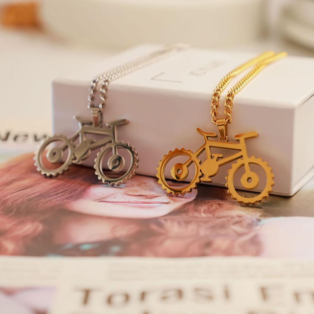 Popular Retro Bicycle Shape Pendant Gold Metal Girl Girlfriend Titanium Steel Jewelry