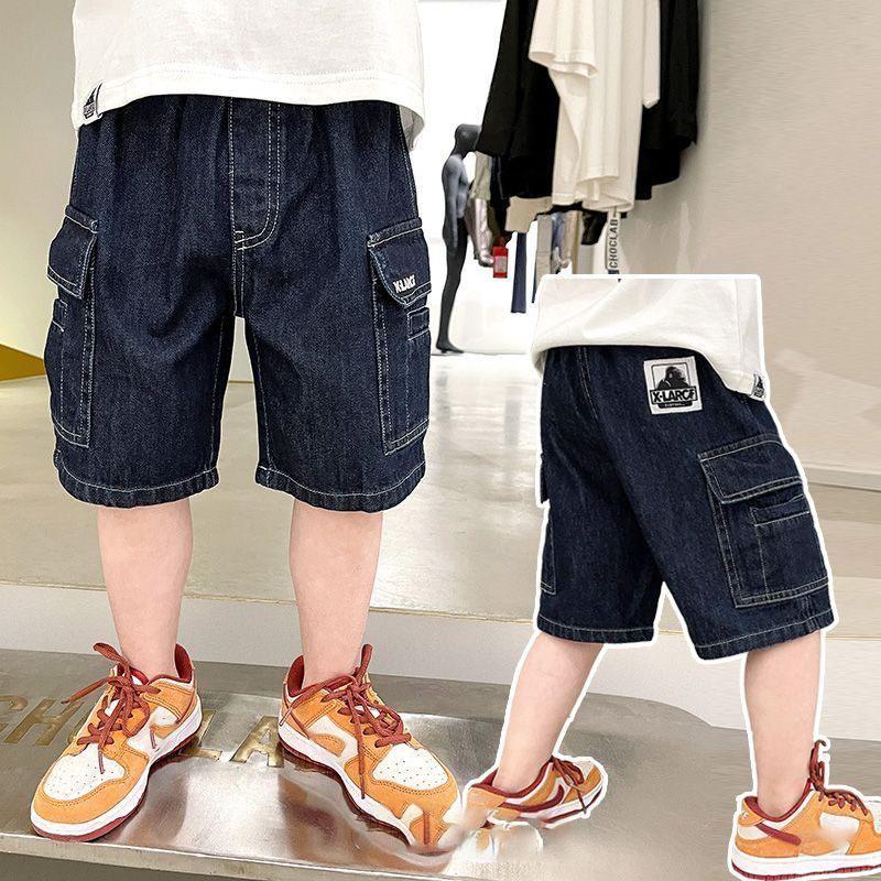 Short en jean pour adolescents de 4 à 10 ans, pantalon d'été doux imprimé lettres, pantalon décontracté pour enfants