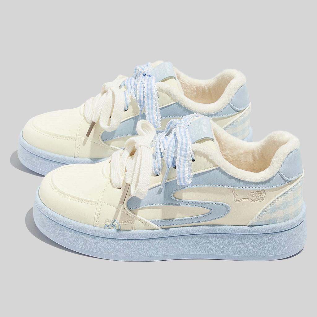 Fleece-lined Warm Sneakers Stylish Versatile Casual Thick-soled Double-cotton Shoes