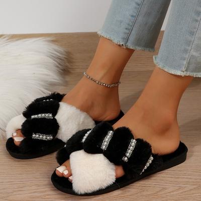 2025 Nouvelles Pantoufles Femmes Pantoufles à Bande Moelleuse Automne Hiver Extérieur Mode Sexy Léger Tongs Chaussures Plates en Peluche Douce