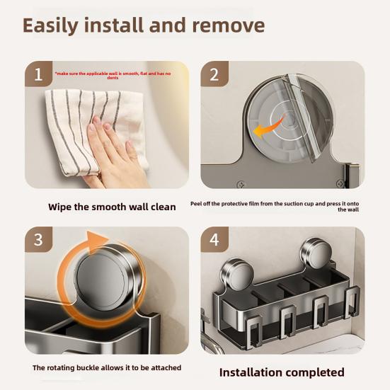 Toothbrush Holder with Suction Cup Carbon Steel ABS Waterproof Rust-Proof Wall Mounted Double-Layer Storage for Bathroom Organizer