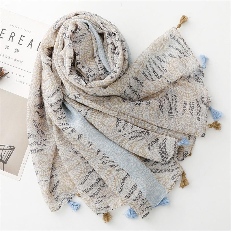 Bohemian Styles Women Scarf Autumn and Winter Shawl Cotton Linen Feeling Tassel Pashmina Muslim Hijab Wrap Lady Viscose Scarf