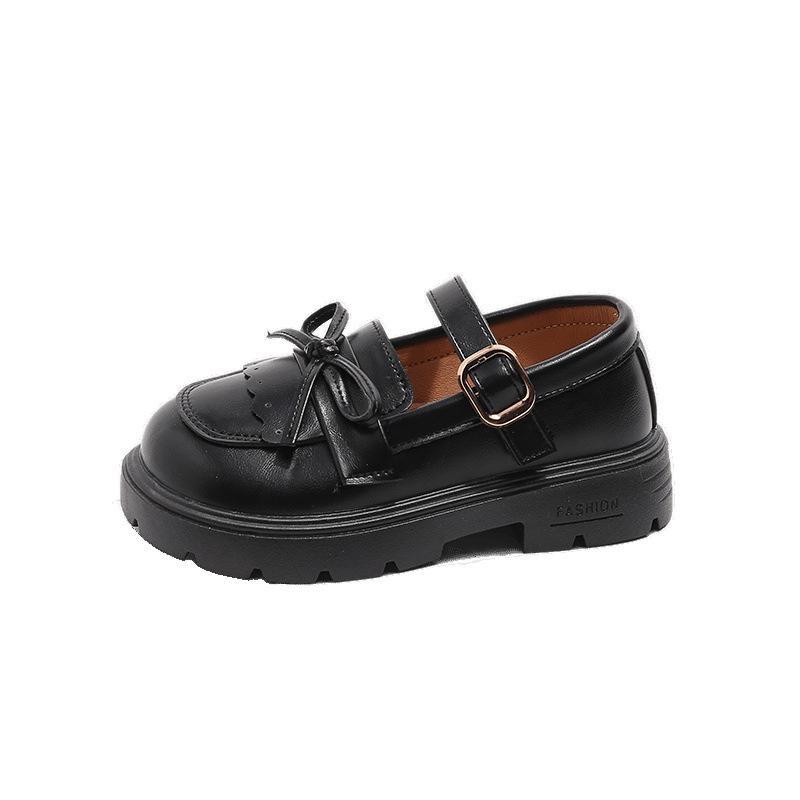Girls' Princess Shoes 2025 New Spring and Autumn Children's Small Leather Shoes Soft Sole Medium and Older Children's Shoes Black Loafers Single Shoes