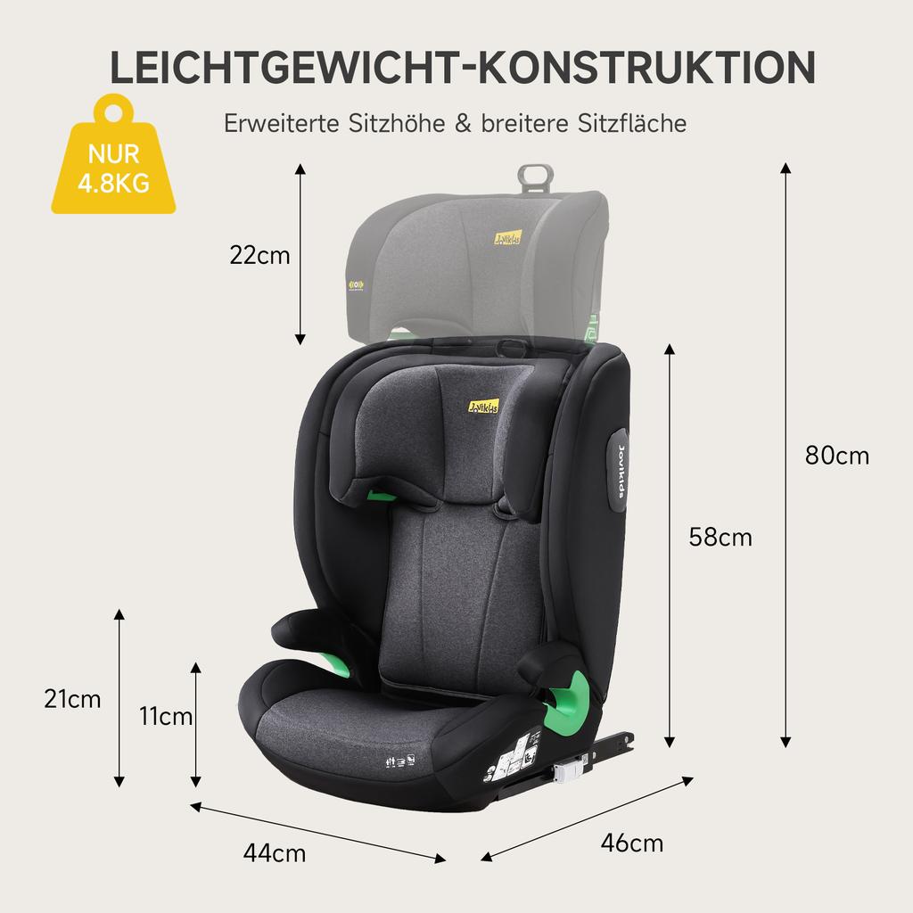 i-Size R129 Child Car Seat for 3.5 to 12 Years (100-150 cm), with Adjustable Backrest, Headrest, Side Impact Protection, Booster Seat (Black, ISOFIX)