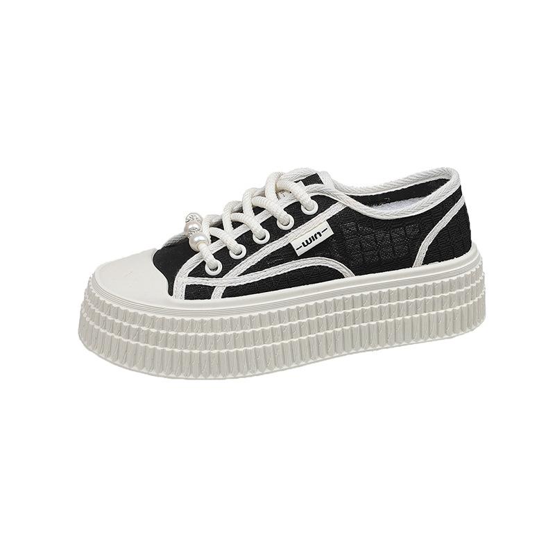 Putian Popular Lace Mesh White Shoes Women's Spring and Summer 2025 New Hollow Breathable Versatile Thick Baseplate Shoes