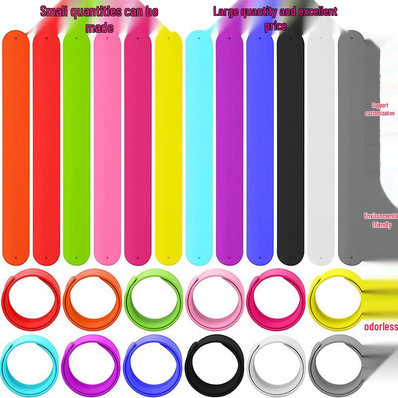 Silicone Snap Bracelet with Printed Text Pattern - Solid Color Slap Ruler Wristband for Adults and Children