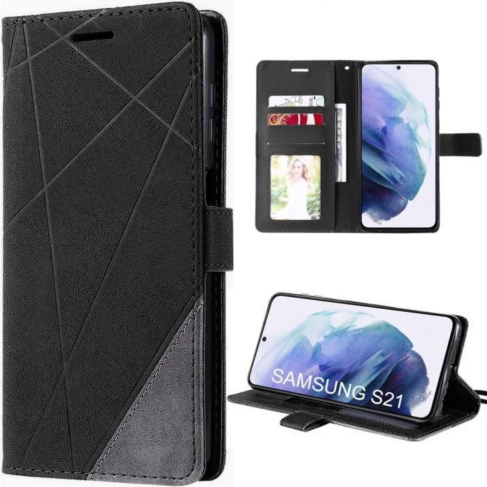 Coque pour Samsung Galaxy S21 Anti-Rayures Cuir PU Noir