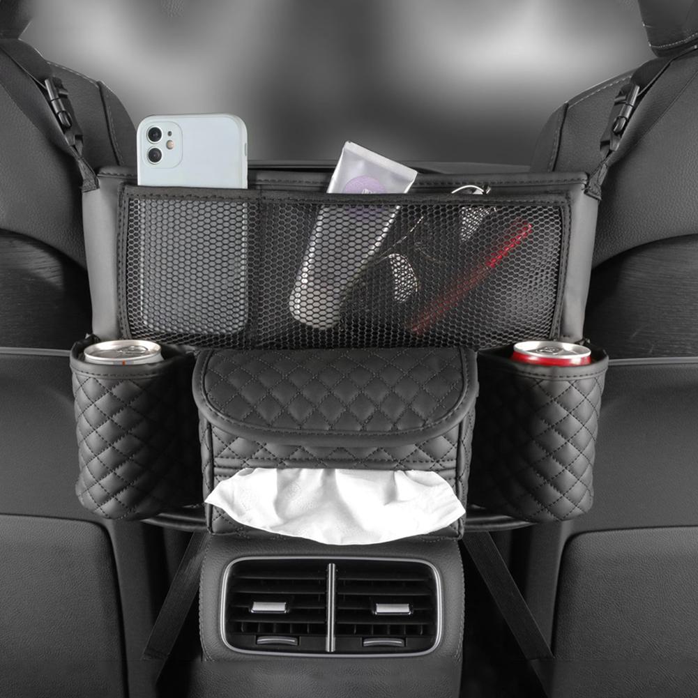 Auto Seat Middle Box PU Leather Car Seat Middle Box Hanger Storage Bag Phone Tissue Drink Purse Holder Interior Accessories