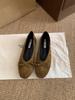 Vintage suede bow black commuter single shoes women's shoes 2025 autumn ballet flat French evening shoes